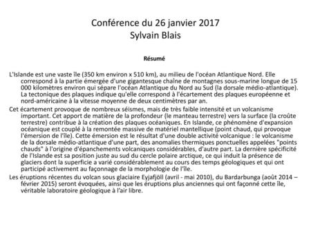 Conférence du 26 janvier 2017 Sylvain Blais
