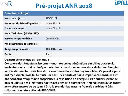 Pré-projet ANR 2018 Données du Projet