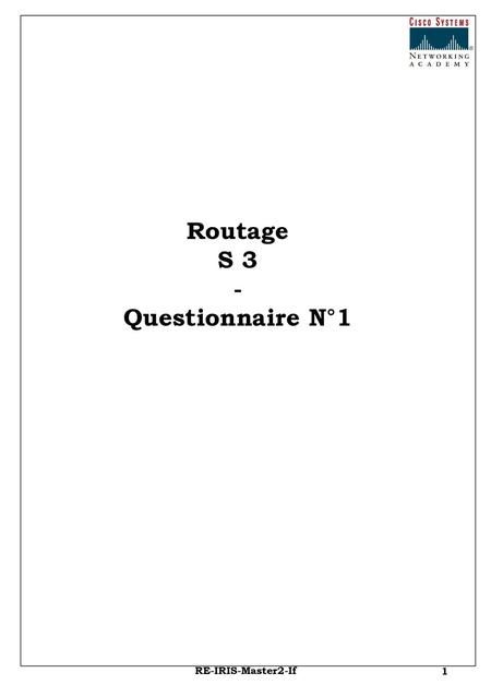Routage S 3 - Questionnaire N°1