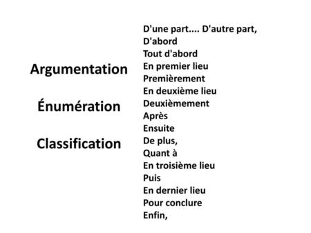 Argumentation Énumération Classification