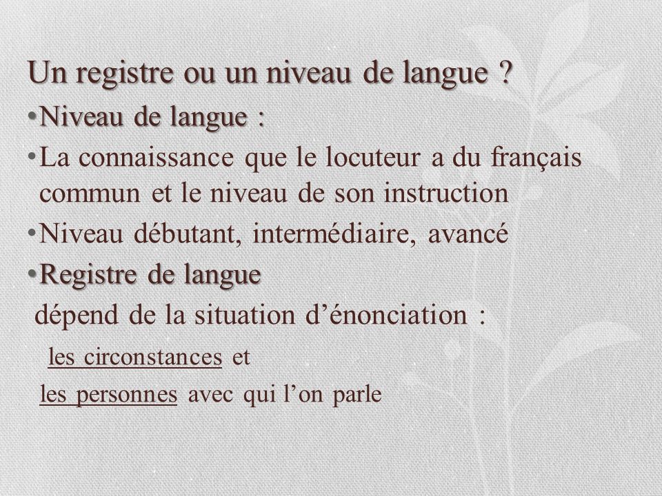 les registres de la langue fran u00e7aise