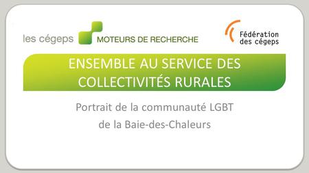 ENSEMBLE AU SERVICE DES COLLECTIVITÉS RURALES Portrait de la communauté LGBT de la Baie-des-Chaleurs.