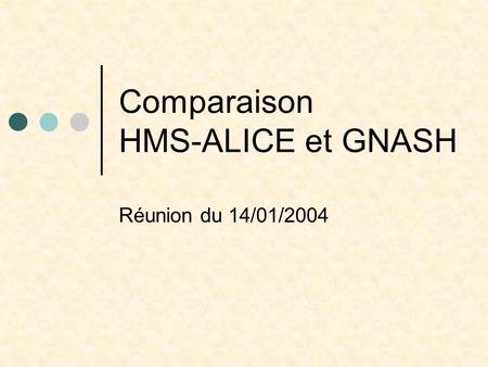 Comparaison HMS-ALICE et GNASH Réunion du 14/01/2004.