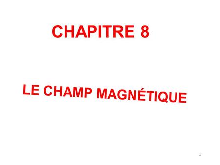 CHAPITRE 8 LE CHAMP MAGNÉTIQUE.