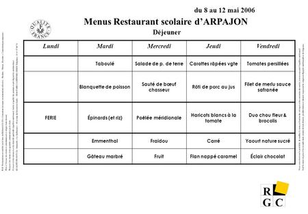 Menus Restaurant scolaire d’ARPAJON