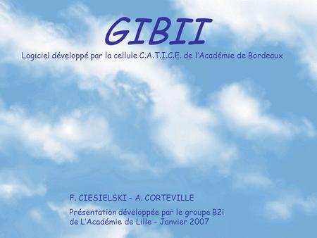 GIBII G estion I nformatisée du B revet I nformatique et I nternet Logiciel développé par la cellule C.A.T.I.C.E. de l’Académie de Bordeaux F. CIESIELSKI.