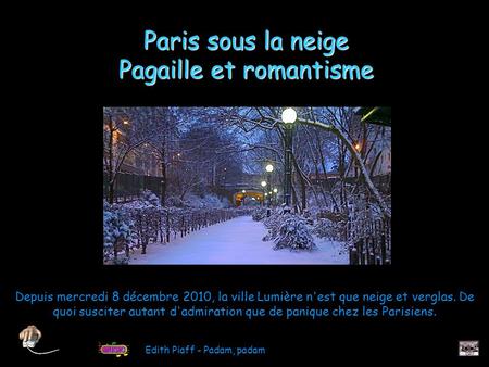 Depuis mercredi 8 décembre 2010, la ville Lumière n'est que neige et verglas. De quoi susciter autant d'admiration que de panique chez les Parisiens.