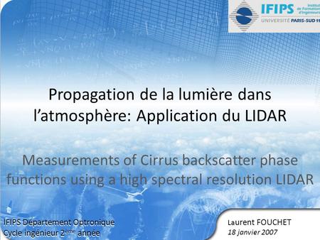 Propagation de la lumière dans l’atmosphère: Application du LIDAR