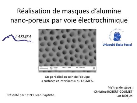 Réalisation de masques d’alumine nano-poreux par voie électrochimique