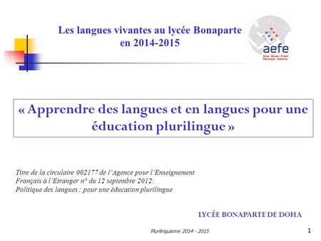 « Apprendre des langues et en langues pour une éducation plurilingue »