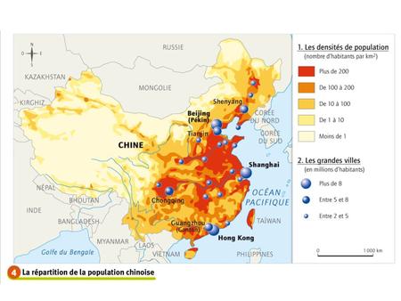 Titre : Croquis simplifié de la répartition de la population chinoise