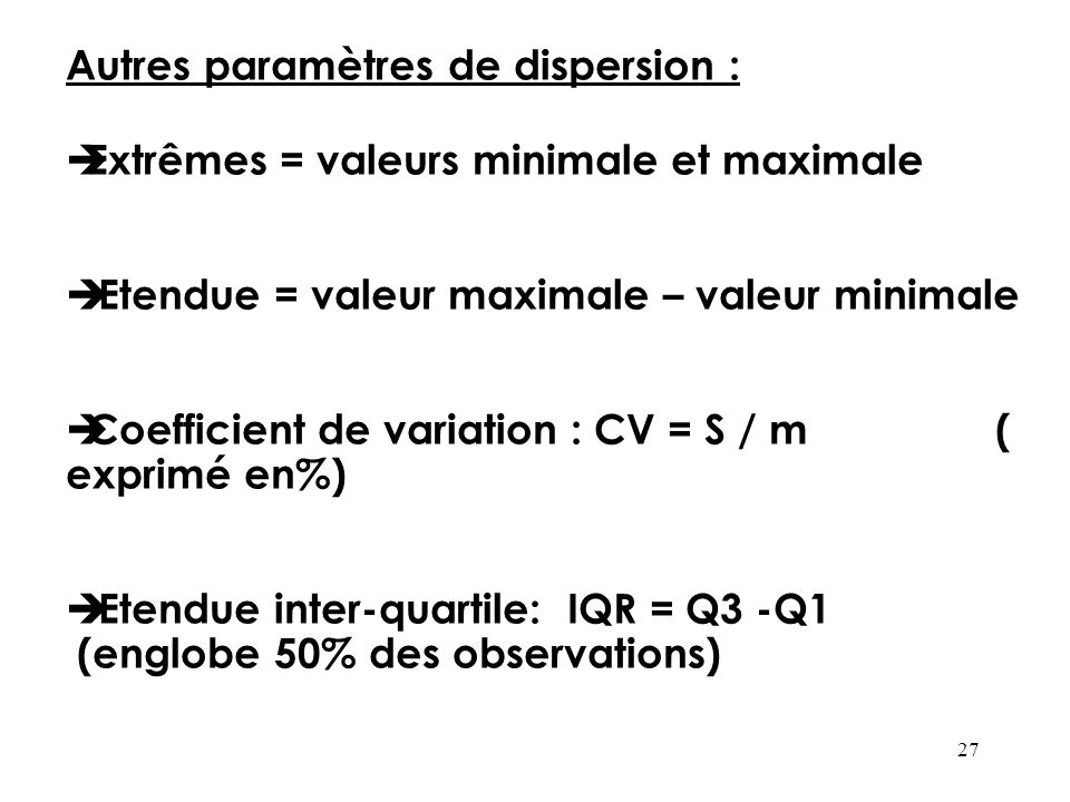 mesures de description des valeurs des variables