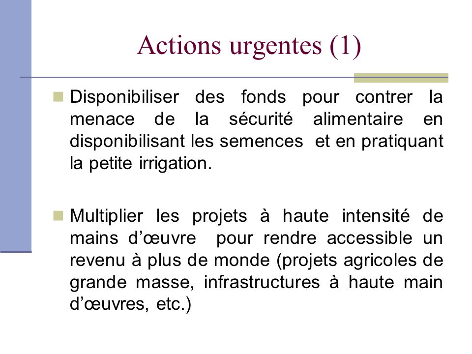Actions urgentes (1)