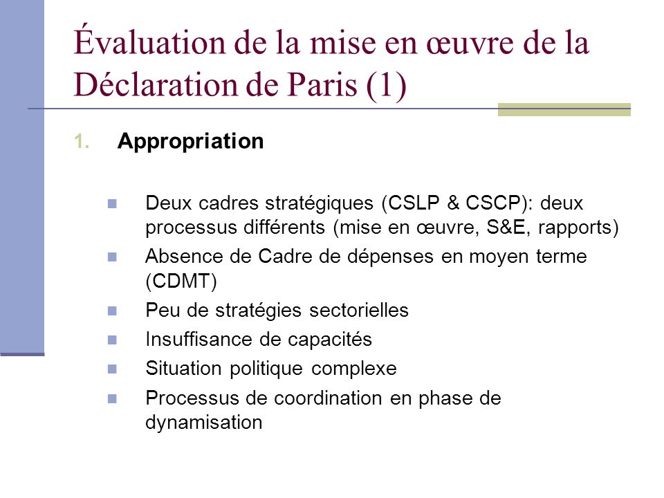 Évaluation de la mise en œuvre de la Déclaration de Paris (1)