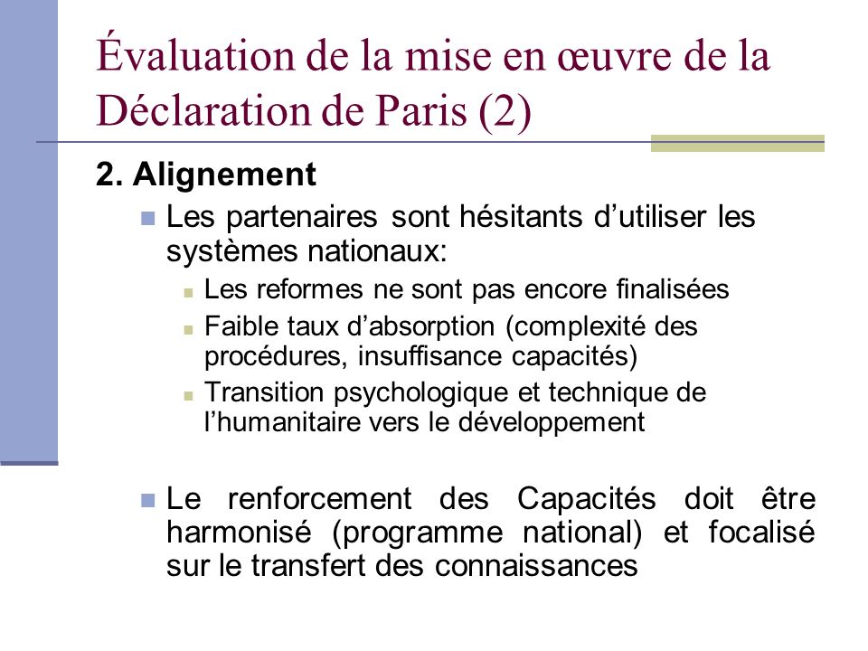 Évaluation de la mise en œuvre de la Déclaration de Paris (2)