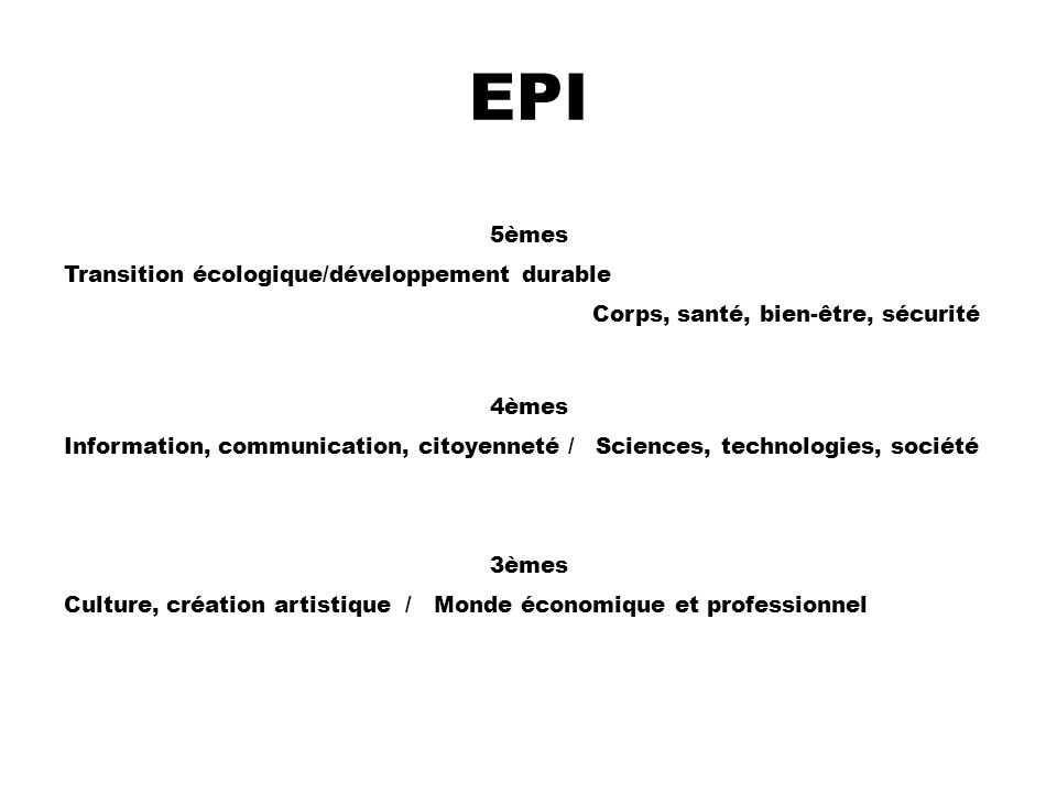 EPI 5èmes Transition écologique/développement durable
