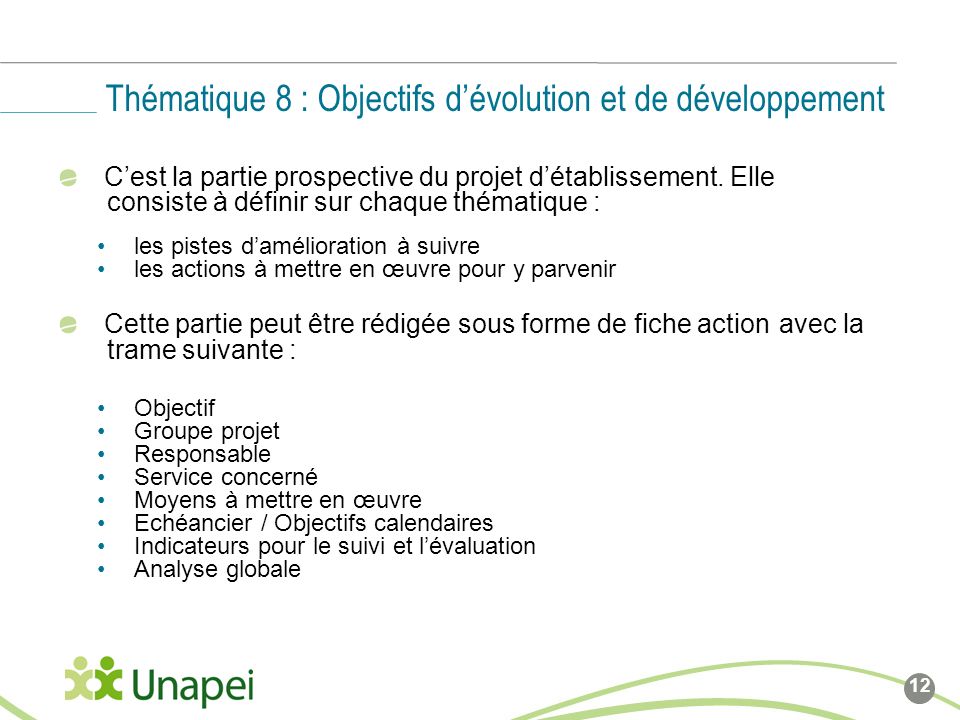Thématique 8 : Objectifs d’évolution et de développement
