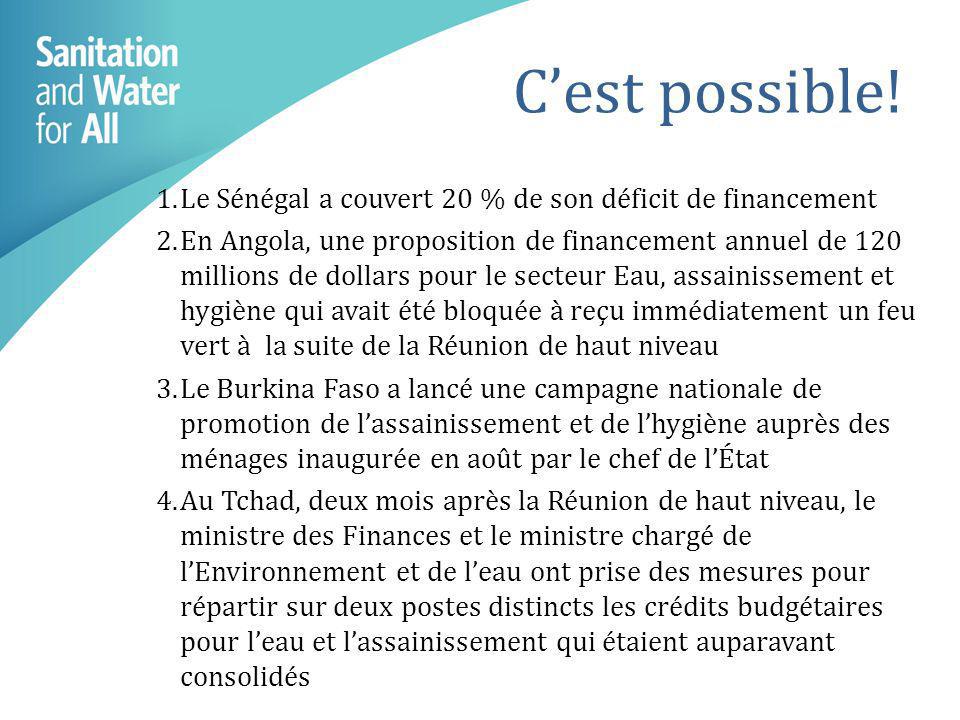 C’est possible! 1. Le Sénégal a couvert 20 % de son déficit de financement.
