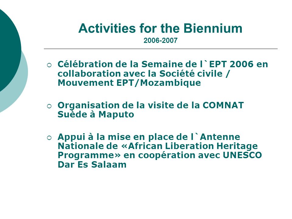 Activities for the Biennium