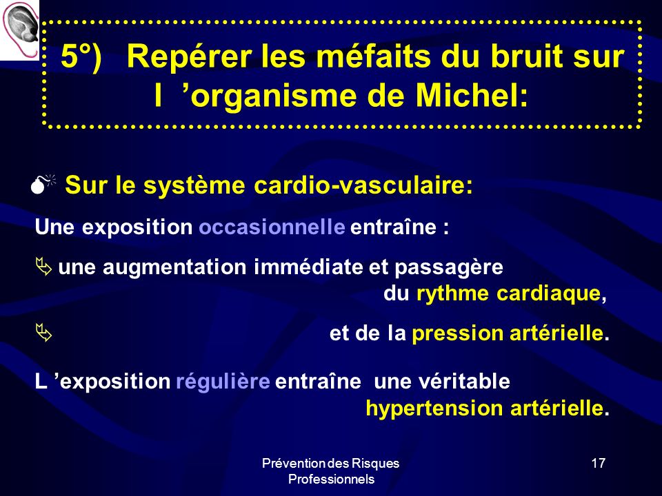 5°) Repérer les méfaits du bruit sur l ’organisme de Michel: