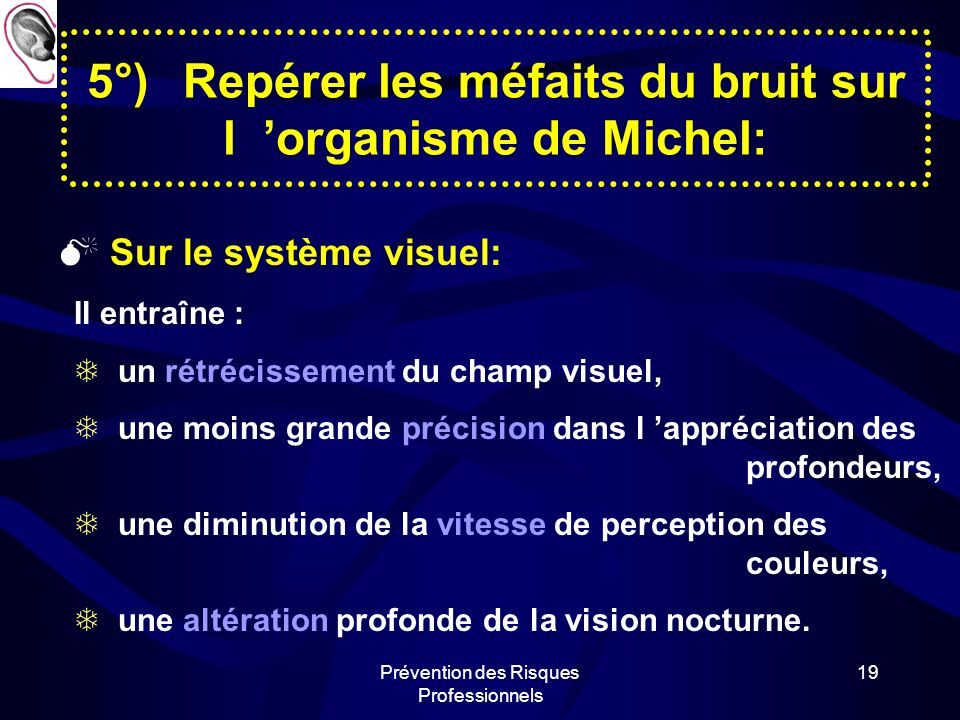 5°) Repérer les méfaits du bruit sur l ’organisme de Michel: