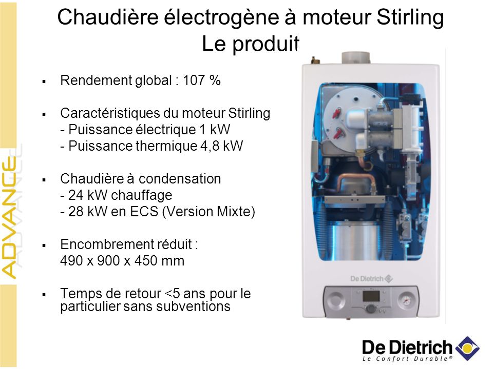 Chaudière électrogène à moteur Stirling Le produit