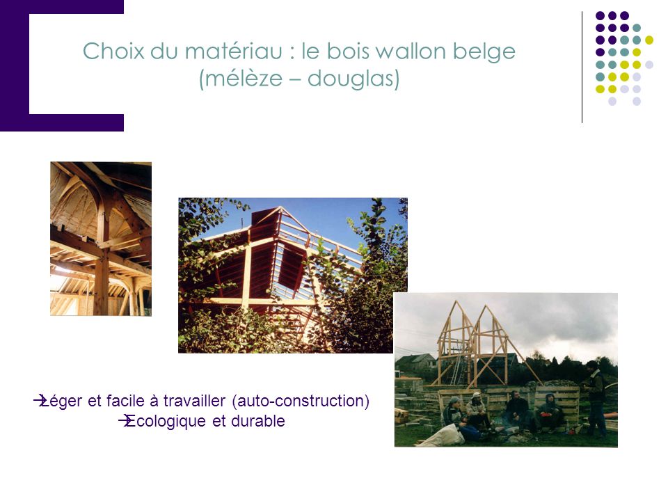 Choix du matériau : le bois wallon belge (mélèze – douglas)