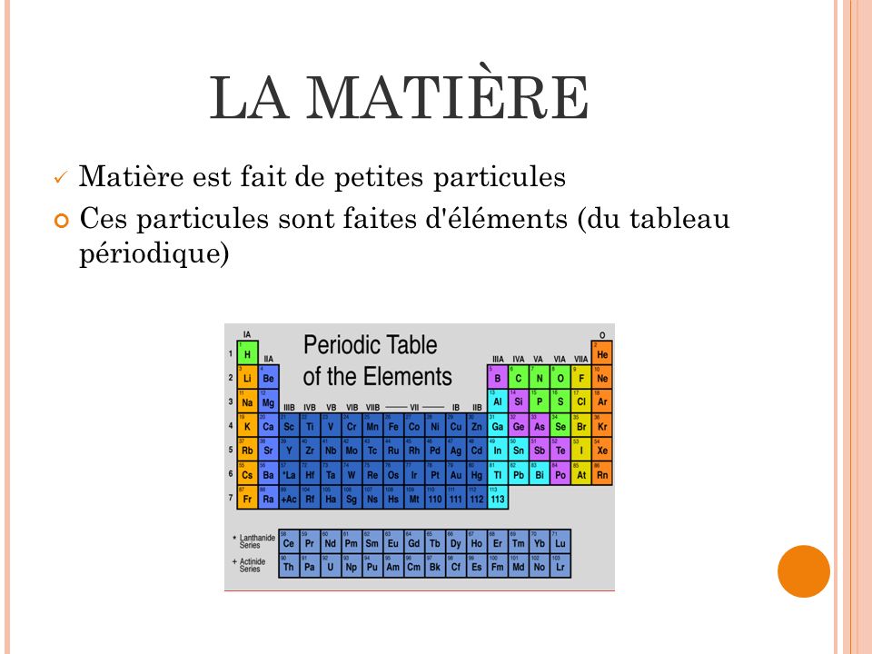 LA MATIÈRE Matière est fait de petites particules