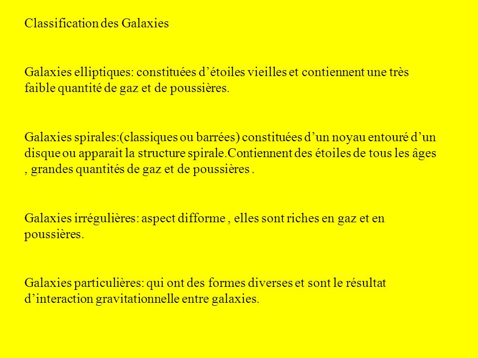 Classification des Galaxies