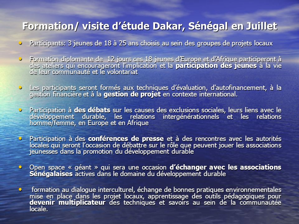 Formation/ visite d’étude Dakar, Sénégal en Juillet