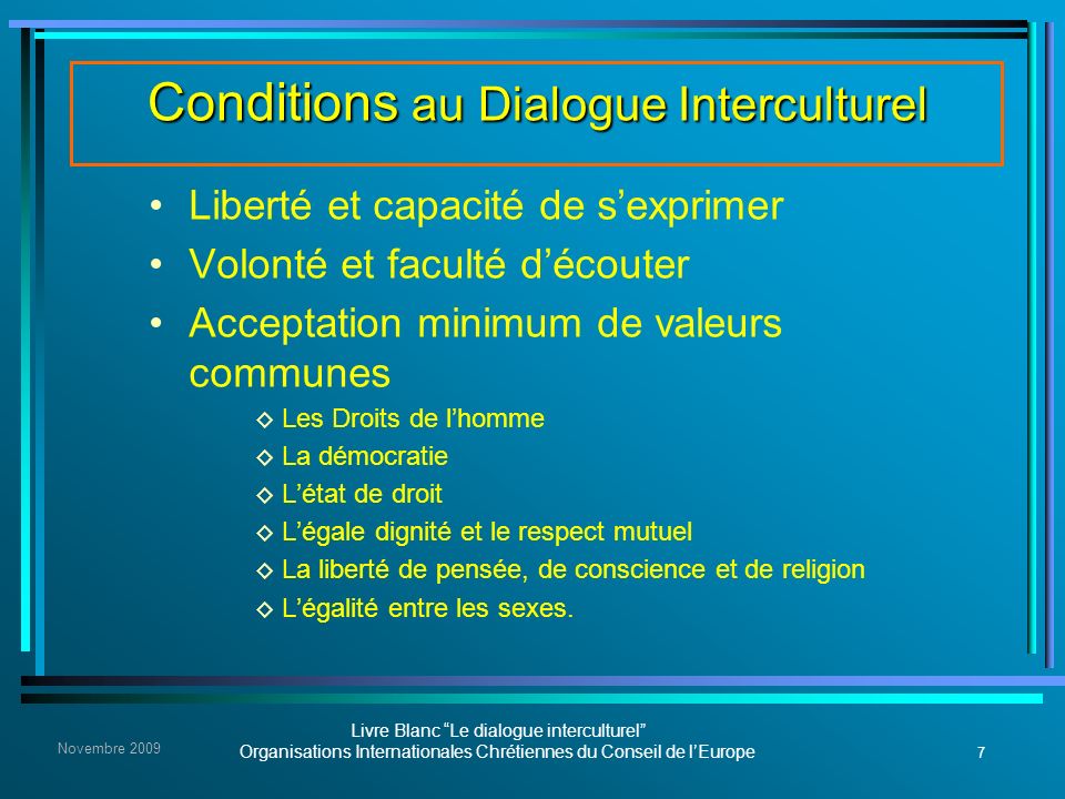 Conditions au Dialogue Interculturel