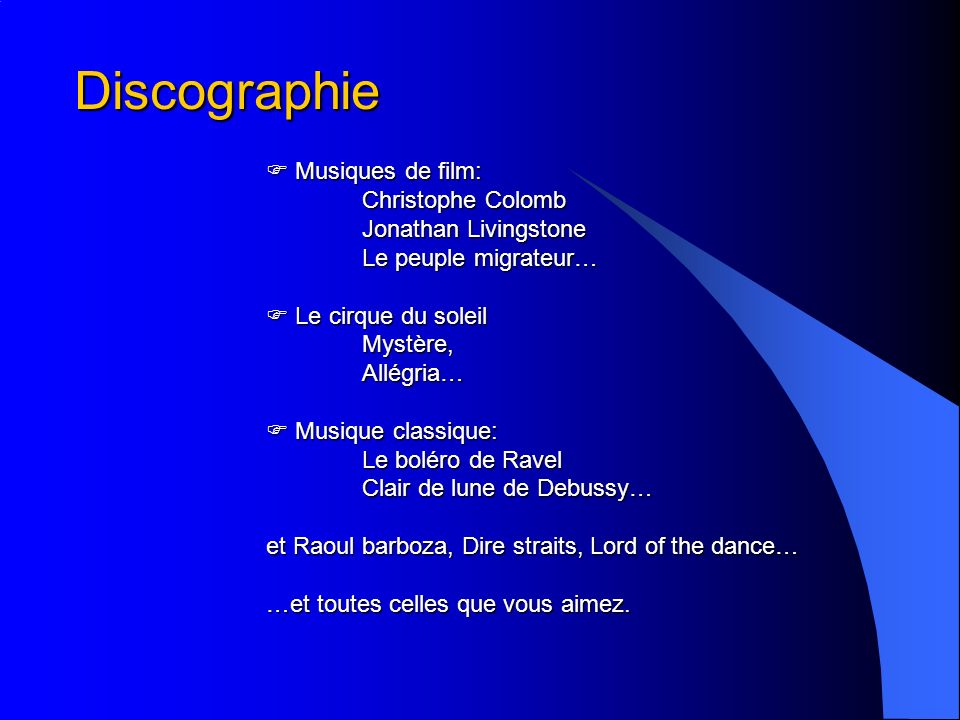 Discographie.  Musiques de film:. Christophe Colomb