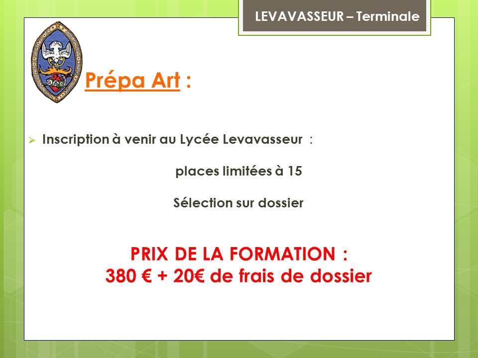 Prépa Art : PRIX DE LA FORMATION : 380 € + 20€ de frais de dossier