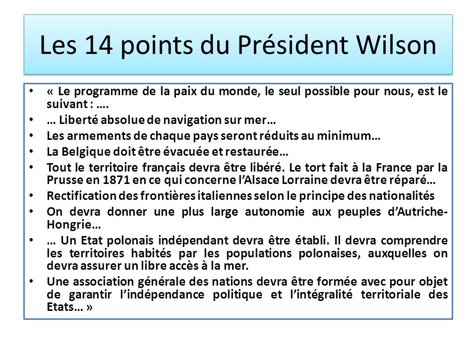 Les 14 points du Président Wilson