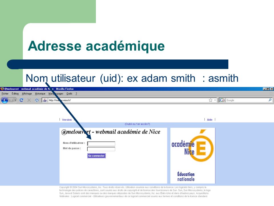 Adresse académique Nom utilisateur (uid): ex adam smith : asmith