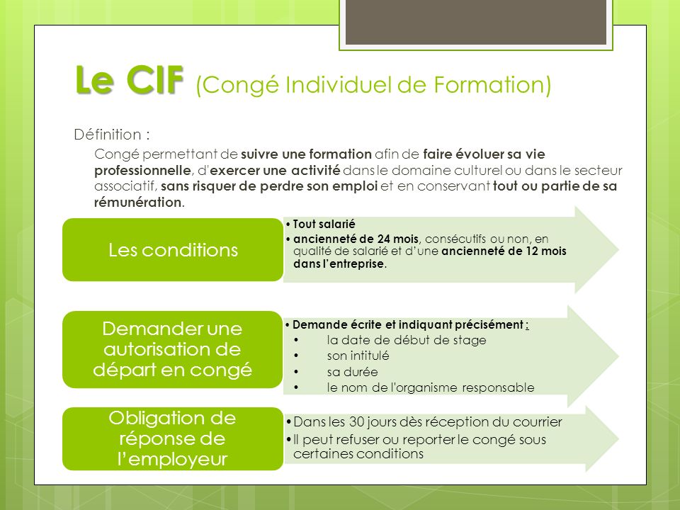 Le CIF (Congé Individuel de Formation)