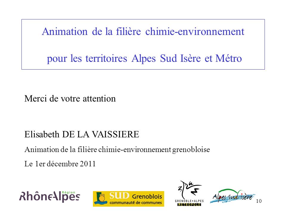 Animation de la filière chimie-environnement pour les territoires Alpes Sud Isère et Métro