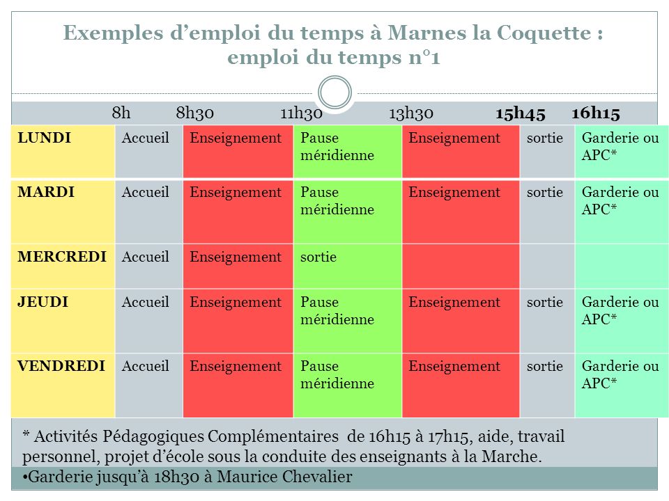 Exemples d’emploi du temps à Marnes la Coquette : emploi du temps n°1