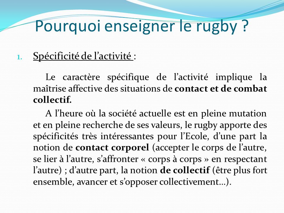 Pourquoi enseigner le rugby