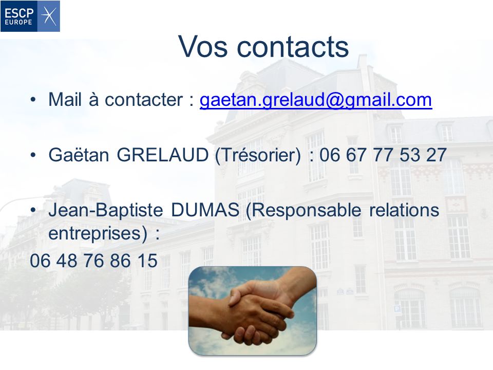 Vos contacts Mail à contacter :