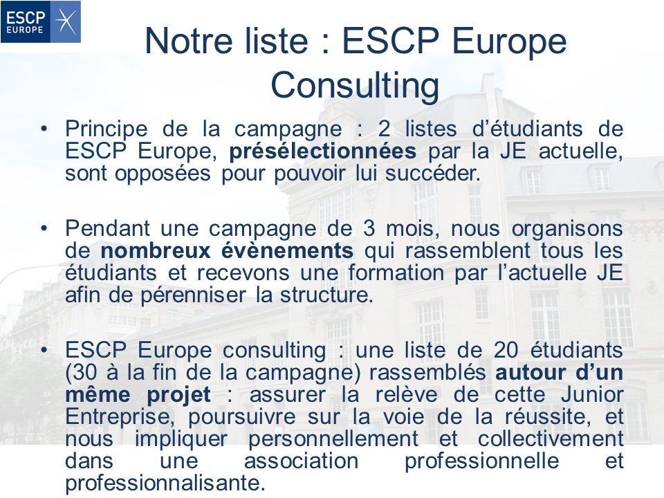 Notre liste : ESCP Europe Consulting