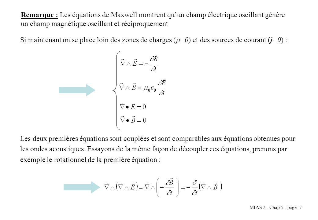 Remarque : Les équations de Maxwell montrent qu’un champ électrique oscillant génère un champ magnétique oscillant et réciproquement