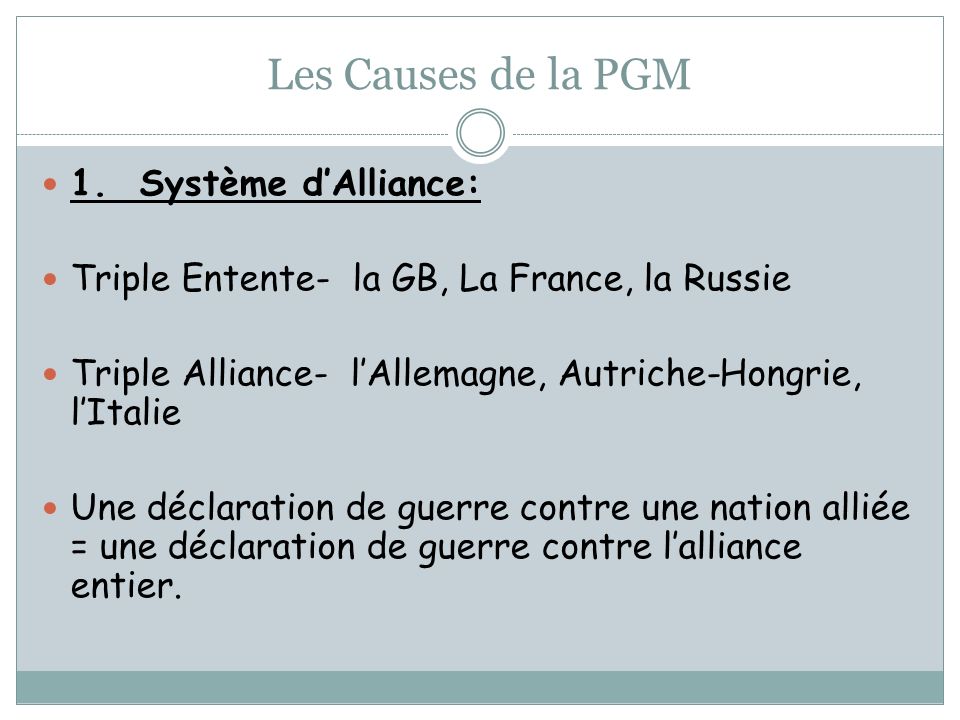 Les Causes de la PGM 1. Système d’Alliance: