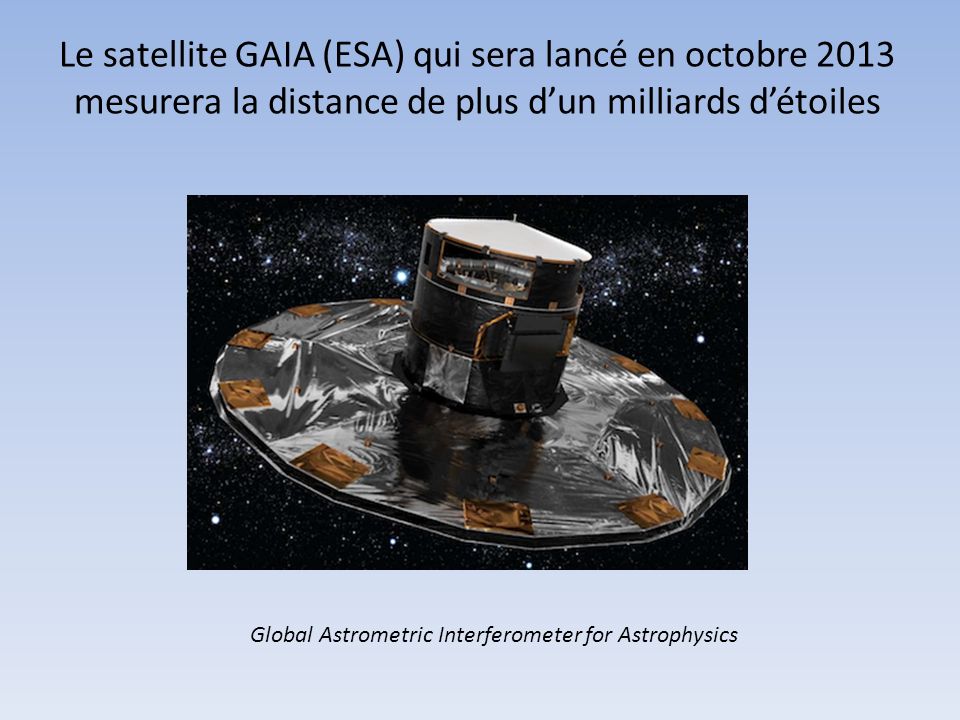 Le satellite GAIA (ESA) qui sera lancé en octobre 2013 mesurera la distance de plus d’un milliards d’étoiles