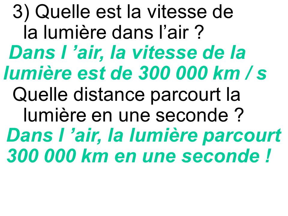 3) Quelle est la vitesse de la lumière dans l’air