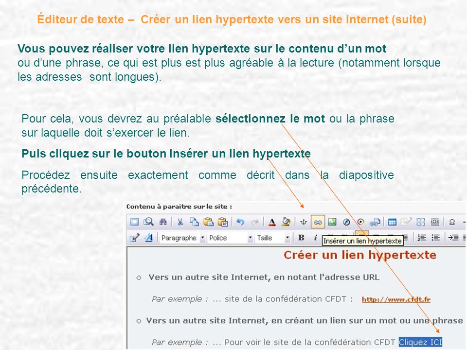 Éditeur de texte – Créer un lien hypertexte vers un site Internet (suite)