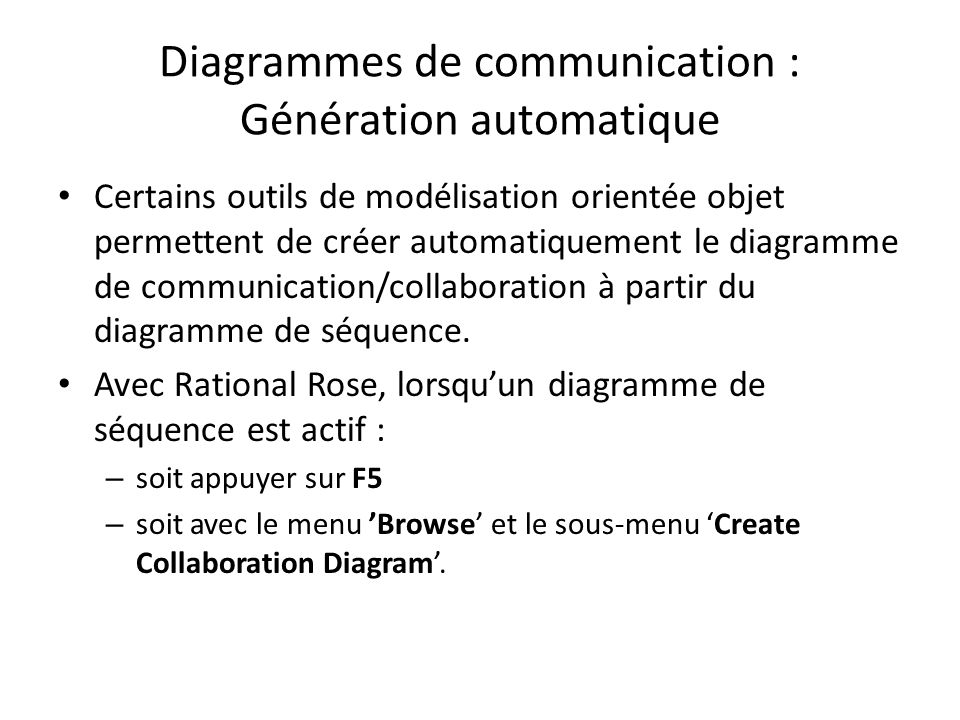 Diagrammes de communication : Génération automatique