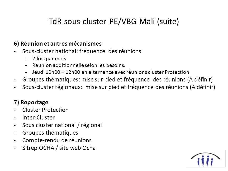 TdR sous-cluster PE/VBG Mali (suite)