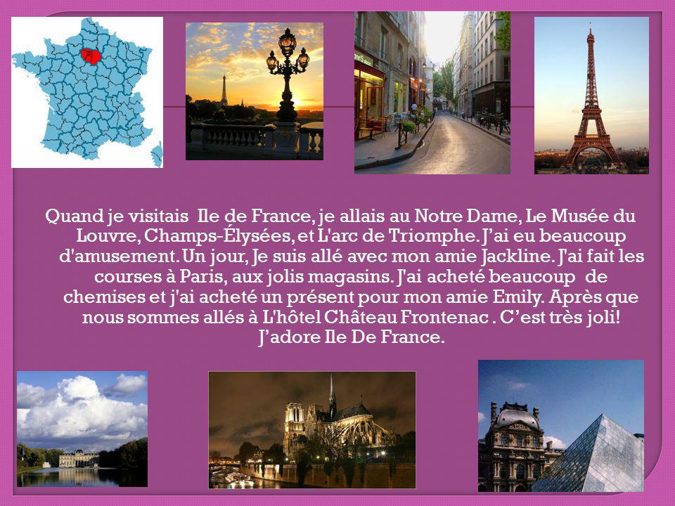 Quand je visitais Ile de France, je allais au Notre Dame, Le Musée du Louvre, Champs-Élysées, et L arc de Triomphe.