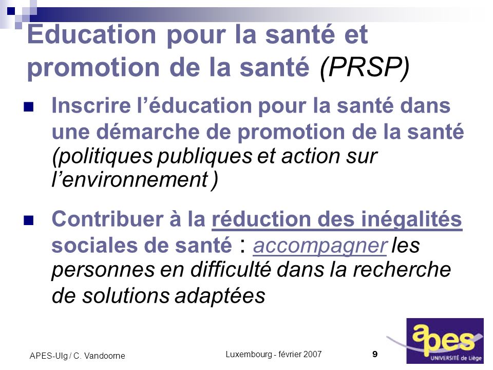 Education pour la santé et promotion de la santé (PRSP)